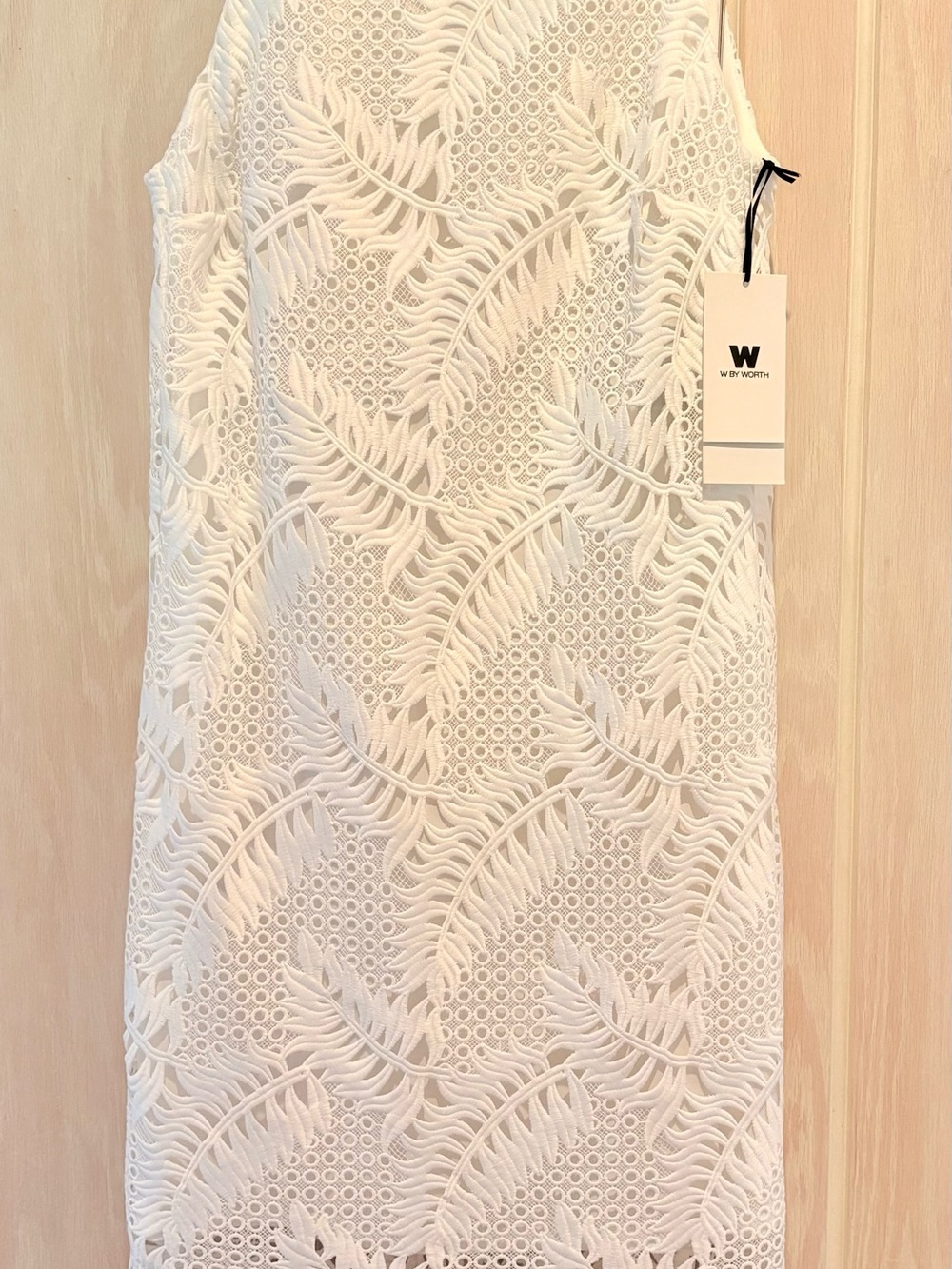 Women's White Lace Midi Dress with Leaf Embroidery